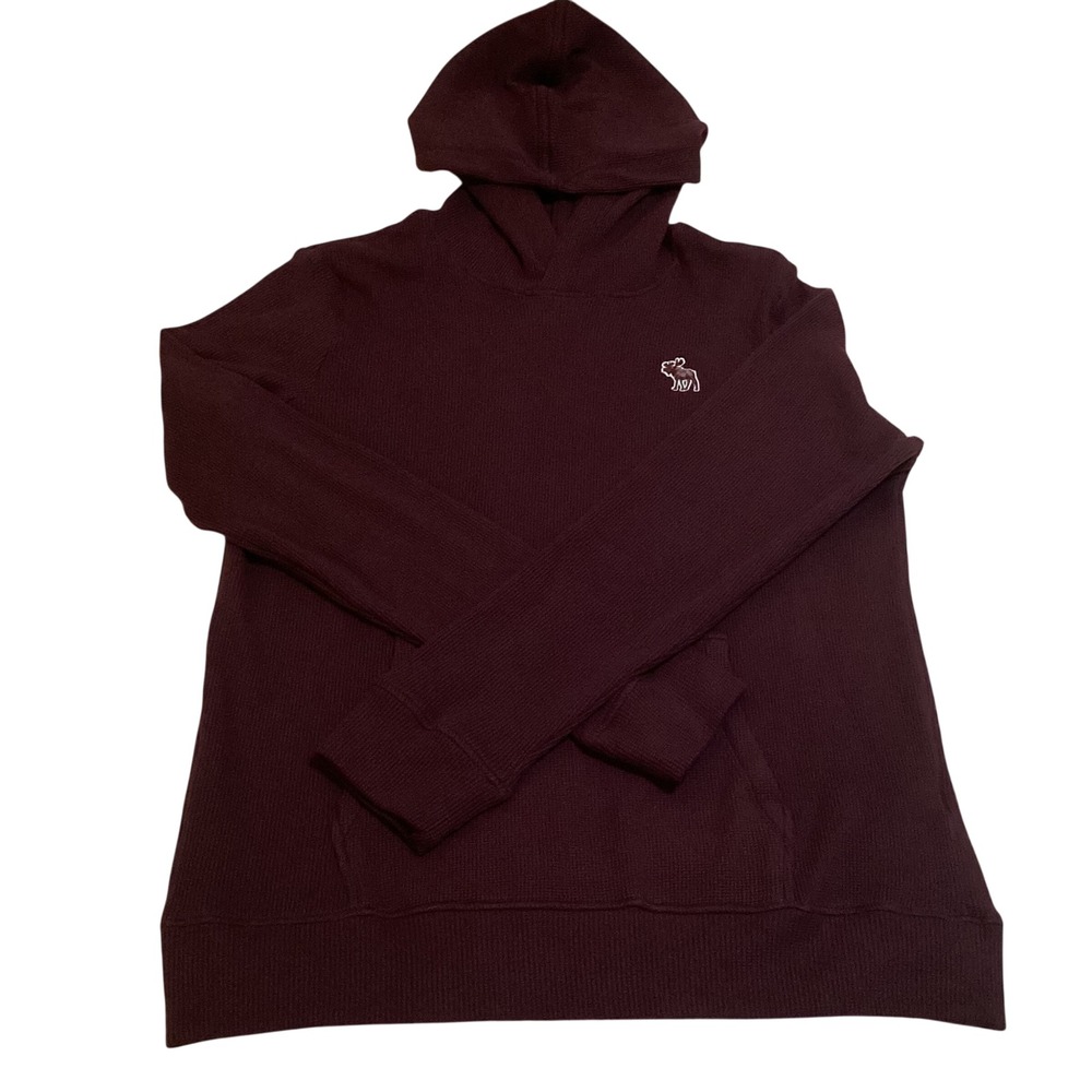 Abercrombie Kids Waffle Knit Hoodie Burgundy Maroon Moose Logo Size 13/14 AF53